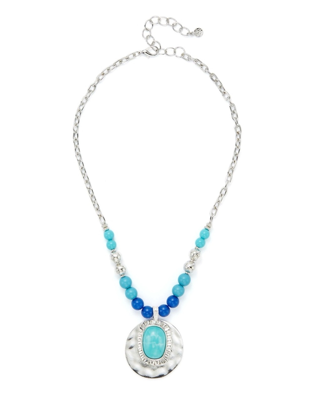 Turquoise & Blue Beaded Pendant Necklace - Silver-tone Accent - Picture 3 of 3